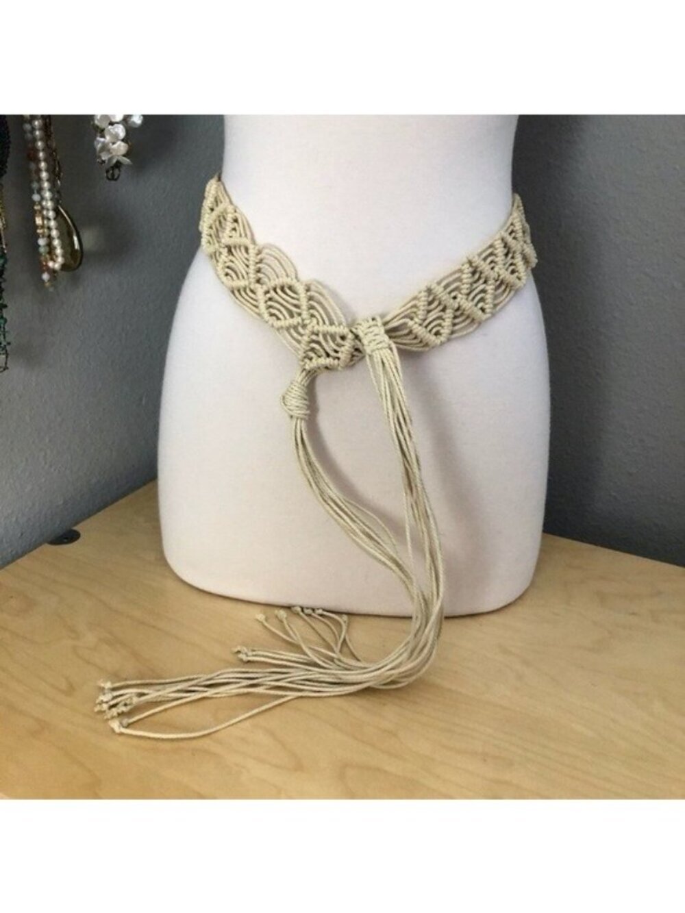 Custom Braided Macramé Fringed Belt - Tan Coastal Cowgirl Side Drape Rodeo